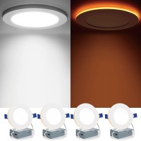 Meconard 4 Pack 4 Inch 5Cct Led Canless Recessed Lighting With Night Light, 2700K/3000K/3500K/4000K/5000K Selectable Ultra-Thin Led Ceiling Lights, 9W=75W, 750Lm, Dimmable Wafer Downlight Etl&Fcc