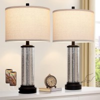 Set Of 2 Farmhouse Table Lamps For Living Room, Roriano 3 Way Dimmable Touch Control Lamp With 2 Usb Ports, Rustic Vintage Mercury Glass Table Lamp For Bedroom Bedside Nightstand, 2 Led Bulbs Included