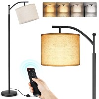 Outon Arc Floor Lamp With Remote Control, Led Dimmable Modern Lamp With 4 Color Temperatures, Tall Standing Reading Lamp With Adjustable Beige Linen Shade For Living Room, Bedroom, Office, Black