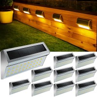 Moongege Solar Outdoor Deck Lights: 10Pack 30Led Fence Solar Step Outside Lights Waterproof,Stainless Steel Outdoor Stair Fence Porch Lights Lamp Solar Powered For Wall Outside Garden Pool Balcony