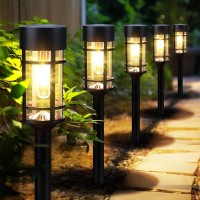 Mancra 8 Pack Solar Pathway Lights Outdoor Led Solar Garden Lights Glass Stainless Steel Solar Landscape Lights Up To 12 Hrs Ou