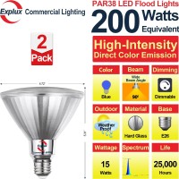 Explux Highintensity 200W Equivalent Led Par38 Flood Blue Light Bulbs Full Glass Weatherproof Antiageing Dimmable Blue Co