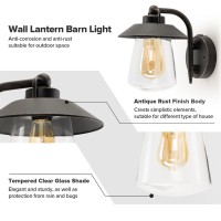 Lutec Outdoor Dusk To Dawn Wall Lantern, Farmhouse Barn Wall Light Fixture, Antique Rust Finish Wall Mount Light, Waterproof Porch Light With Clear Glass For Exterior, Patio(Bulb Included)