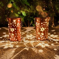 2 Pack Hummingbird Solar Lanterns Outdoor Hanging Lantern Lights, Hollowed-Out Metal Decor Lantern