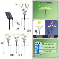 Beloee Firefly Garden Lights Solar Outdoor - Solar Powered Firefly Garden Lights 4Pcs With Xxl Large Size Solar Panel, Dancing In The Wind Solar Lights Outside For Pathway Yard High Grass Flower Decor