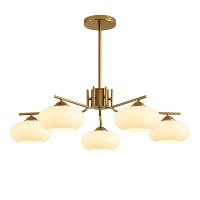 Kco Lighting 5-Light Globe Flush Mount Sputnik Chandelier Modern Brass Gold Pendant Lighting Fixture Milk Glass Ball Kitchen Island Chandelier Dining Room Light Fixture