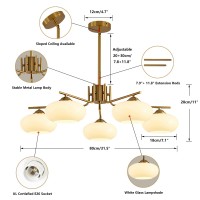 Kco Lighting 5-Light Globe Flush Mount Sputnik Chandelier Modern Brass Gold Pendant Lighting Fixture Milk Glass Ball Kitchen Island Chandelier Dining Room Light Fixture