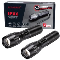 Rockbirds Led Flashlight, 2 Pack High Lumen Handheld Light With 5 Modes, Zoomable Flashlight For Home Outdoor Hiking Camping (Black)