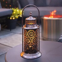 Festive Lights - Bronze Moroccan Garden Lantern - Solar Powered - Outdoor Damasque Lamp