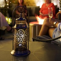 Festive Lights - Bronze Moroccan Garden Lantern - Solar Powered - Outdoor Damasque Lamp