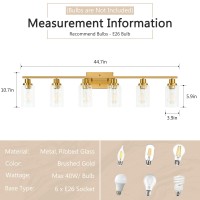 Jonsi Gold Bathroom Light Fixtures 6 Light Brushed Gold Bathroom Vanity Lights With Fluted Glass Shade Modern Gold Bathroom Li