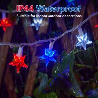 Red White Blue Star String Lights Plug In 33Ft 100 Led Connectable Patriotic Star Fairy Lights Waterproof String Lights For I