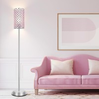 Crystal Floor Lamp For Bedroom, Living Room Pink Floor Lamps Modern Tall Lamp With On/Off Foot Switch Glam Standing Light For Girls Bedroom Minimalism Pole Corner Lamp For Office Dorm Hotel