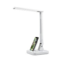 Fugetek Led Desk Table Lamp, 14W, 530 Lumens, Wireless Charger & Usb Charging Port, Dimmable Eye-Caring, 5 Brightness & 4 Light Modes, Adjustable Arms, Touch Control, Auto Sleep Timer (White)