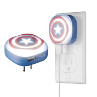 Marvel Captain America Shield Touch Led Night Light With Usb Charging Port Avengers Nightlight W Usb Phone Charger Foldable