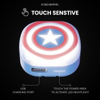 Marvel Captain America Shield Touch Led Night Light With Usb Charging Port Avengers Nightlight W Usb Phone Charger Foldable