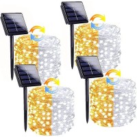 (Warm White ? Cool White)Solar Christmas String Lights Outdoor, 4-Pack Total 160Ft 400 Led Solar Twinkle Lights, Waterproof Copper Wire 8 Modes Solar Fairy Lights For Garden Tree Christmas Party Decor