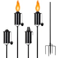 Nonley 4 Pack Metal Torch For Outside [Upgraded], 16Oz Metal Garden Torches Outdoor Citronella Torches With 4-Prong Grounded Stake, Flame Torch Light For Backyard Patio Pathway Party 50