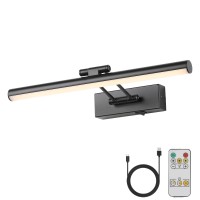 Jusheng Dimmable Black Picture Light Battery Operated 16 Inch Rechargeable Gallery Light With Swing Arm And Timer Function F