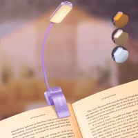 Gritin 9 Led Rechargeable Book Light For Reading In Bed - Eye Caring 3 Color Temperatures,Stepless Dimming Brightness,80 Hrs Runtime Small Lightweight Clip On Book Reading Light For Kids -Purple