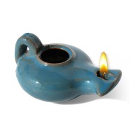 Herodian Glazed Oil Lamp Candle Holder With Handle Small Blue Replica Ancient Biblical Clay Oil Lamp Certificate Of Authent