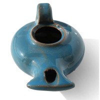 Herodian Glazed Oil Lamp Candle Holder With Handle Small Blue Replica Ancient Biblical Clay Oil Lamp Certificate Of Authent