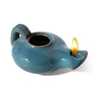 Herodian Glazed Oil Lamp Candle Holder With Handle Small Blue Replica Ancient Biblical Clay Oil Lamp Certificate Of Authent