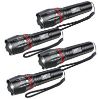 Hausbell T8 Upgraded Led Flashlight Bright, Zoomable Tactical Led Flashlights Flash Light With High Lumens And 5 Modes And Camping Accessories(4Pack)