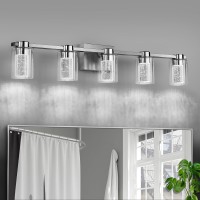 Zhizenl 5Light Bathroom Light Fixtures Brushed Nickel Vanity Lights Dimmable Led Bathroom Vanity Light Over Mirror Modern Cr