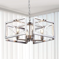 Doltoro Brushed Nickel Farmhouse Chandelier 4Light Modern Chandelier For Dining Room Lighting Fixtures Hanging Iron Square Fra