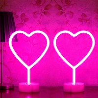 Pink Heart Neon Sign, 2 Pack Led Neon Light Battery Operated Or Usb Powered Decorations Lamp, Table Decoration Light For Girl'S Room Dorm Wedding Anniversary Valentines Day Bedroom Classroom Dco