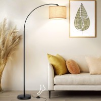 Arc Floor Lamps For Living Room Modern Standing Lamp With Adjustable Hanging Drum Shade 79 Black Tall Pole Lamp With Weighte