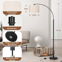 Arc Floor Lamps For Living Room Modern Standing Lamp With Adjustable Hanging Drum Shade 79 Black Tall Pole Lamp With Weighte