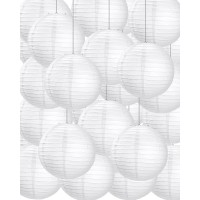 Treela 30 Pack White Chinese Japanese Paper Lanterns Decorative Hanging Ball Lanterns Round Paper Lantern Lamps For Wedding Birt