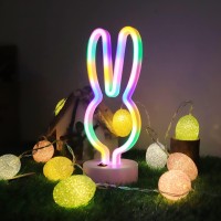 Easter Decorations Rabbit Lights Neon Signs, Creative Bunny Neon Lights With Base Battery/Usb Operated Rabbit Stuff For Home, Baby Teen Kids Girls Bedroom, Spring Decor (Rabbit-Multi-Colored)