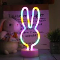 Easter Decorations Rabbit Lights Neon Signs, Creative Bunny Neon Lights With Base Battery/Usb Operated Rabbit Stuff For Home, Baby Teen Kids Girls Bedroom, Spring Decor (Rabbit-Multi-Colored)