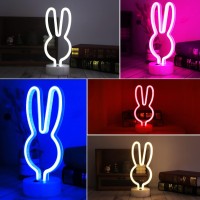 Easter Decorations Rabbit Lights Neon Signs, Creative Bunny Neon Lights With Base Battery/Usb Operated Rabbit Stuff For Home, Baby Teen Kids Girls Bedroom, Spring Decor (Rabbit-Multi-Colored)