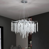 Puvaue Tree Branch Chandelier Silver D23.7 Modern Round Raindrop Crystal Chandelier Ceiling Pendant Light Fixtures For Dining Room, Kitchen Island, Bedroom, Living Room