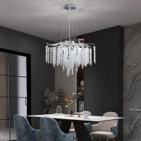 Puvaue Tree Branch Chandelier Silver D23.7 Modern Round Raindrop Crystal Chandelier Ceiling Pendant Light Fixtures For Dining Room, Kitchen Island, Bedroom, Living Room