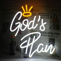 Horseneon Gods Plan Neon Led Sign God Neons Sign For Wall Decor White Letter Neon Lights Signs With Usb Powered For Bedroom