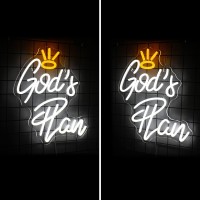 Horseneon Gods Plan Neon Led Sign God Neons Sign For Wall Decor White Letter Neon Lights Signs With Usb Powered For Bedroom