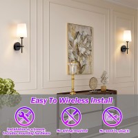 Battery Operated Wall Sconce Set Of 2, Wireless Dimmable Battery Powered Wall Lamp With Remote Control,Battery Wall Light With White Fabric Shade For Bedroom,Easy To Install,3 Color Temp Bulb Included