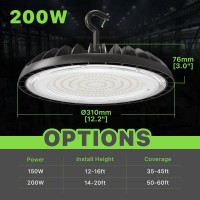 Glitgate Led High Bay Light 200W 28000Lm 5000K Ufo High Bay Light Fixture 800W Mhhps Equiv 5Ft Cable Us Plug Lighting For W