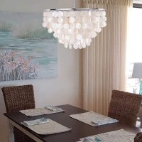 Knoxc Chandeliers, Sea Shell Chandelier Plating Chrome Natural Shell Lights Modern Attic Natural Seashell Chandelier Ceiling Led Lighting Dinning Room Living Room Kitchen Bedroom Hanging Lights/D27*H3