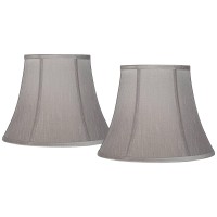 Set Of 2 Softback Round Bell Lamp Shades Pewter Gray Medium 8 Top X 14 Bottom X 11 Slant X 105 High Spider With Replacement