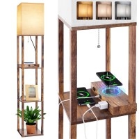 Dott Arts Floor Lamp With Shelves Shelf Lamp With Wireless Charger Usb Ac Ports 2 Ac Outlets 3 Color Temperature Corner Ta