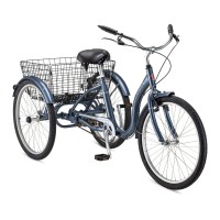 Schwinn Meridian Adult Tricycle Three Wheel cruiser Bike 24Inch Wheels Low StepThrough Alluminum Frame Adjustable Handlebars Large Seat Rear Folding Basket SingleSpeed Slate BlueRide with confidence and style on the Meridian tricycle by Schwinn This fulls