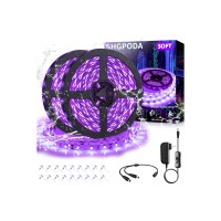 Shgpoda Waterproof 33Ft/10M Led Black Light Strip Kit, Ip65 Blacklight Strip With 600 Led, 12V, 385-400Nm, Flexible Blacklights For Glow In The Dark Birthday Wedding Party Night, Halloween, Christmas