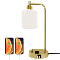 Gliti Industrial Table Lamp Stepless Dimmable Gold Desk Lamp With 2 Usb Ports And Ac Power Outlet Frosted Glassshade Eyecari