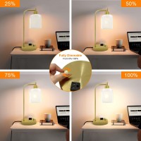 Gliti Industrial Table Lamp Stepless Dimmable Gold Desk Lamp With 2 Usb Ports And Ac Power Outlet Frosted Glassshade Eyecari